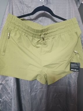 Eddie Bauer Light Olive Elastic-Waist Athletic Shorts